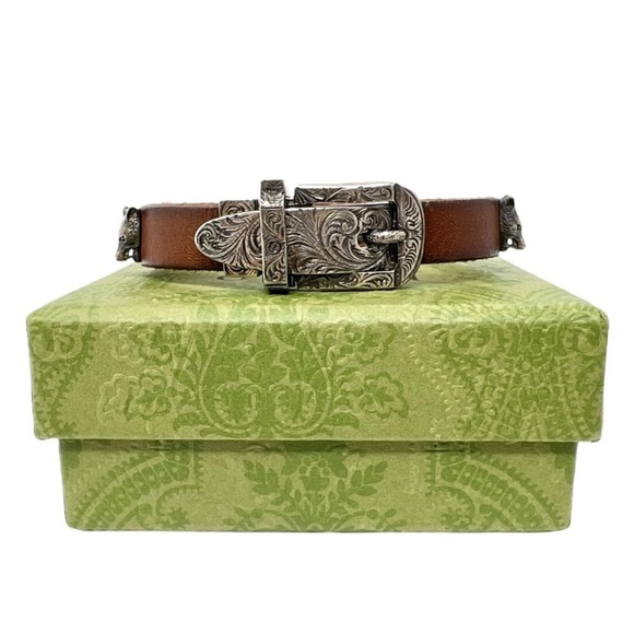 Gucci Forest Collection Leather Bracelet 925 Sterling Silver Size 17 Full Set - Picture 2 of 13